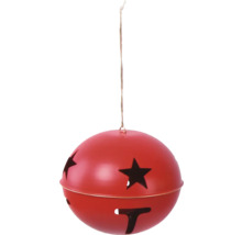 Röd klocka med stjärnmönster och upphängningssnöre