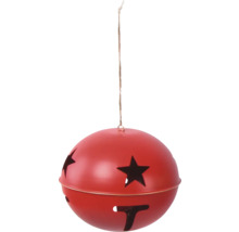 Röd klocka med stjärnformade utskärningar och hängsnöre
