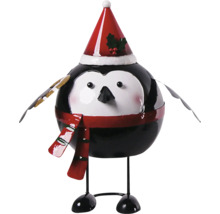 Dekorativ fågelfigur med tomteluva och halsduk