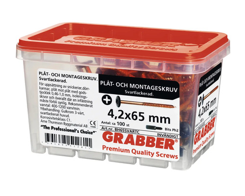 Skruvar i transparent plastlåda med rött lock