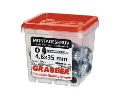 Grabber montageskruvar 4,8x35 millimeter i transparent låda