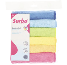 Förpackning med sex mikrofiberdukar från Sorbo