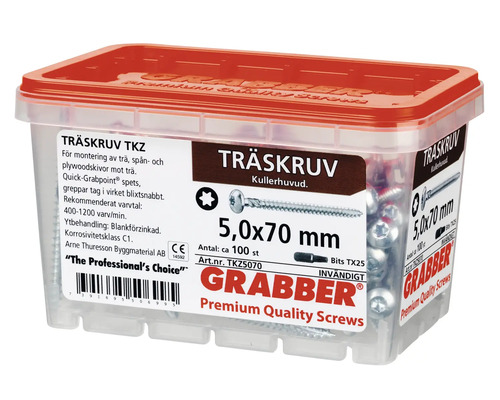 Grabber träskruvar 5,0x70 mm i behållare