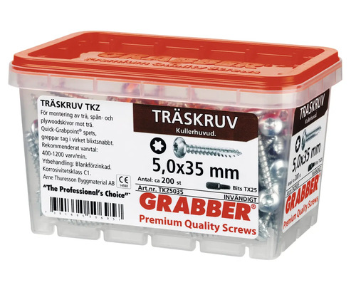 Träskruvar i transparent behållare, storlek 5,0x35 millimeter