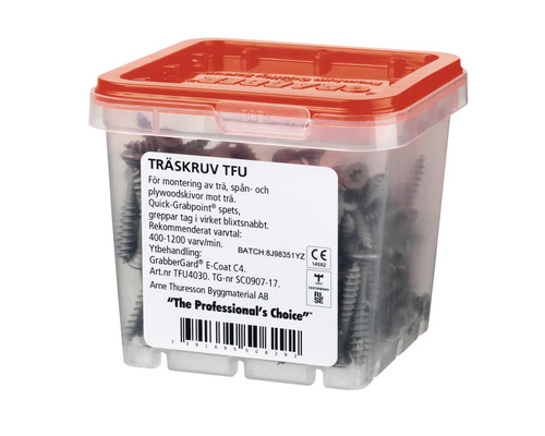 Träskruv TFU i transparent låda med rött lock