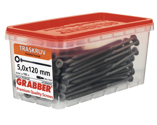 Träskruvar 5,0x120 mm, cirka 100 stycken i behållaren