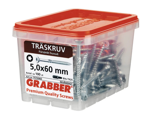 Grabber träskruvar 5,0x60 mm i transparent behållare med rött lock