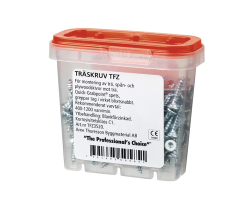 Träskruvar i genomskinlig plastlåda