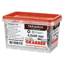 Träskruvar 6,0 x 40 mm, cirka 200 stycken i transparent låda