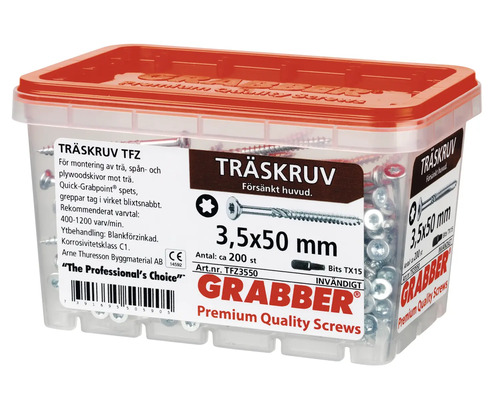 Grabber träskruvar 3,5x50 mm i transparent plastlåda