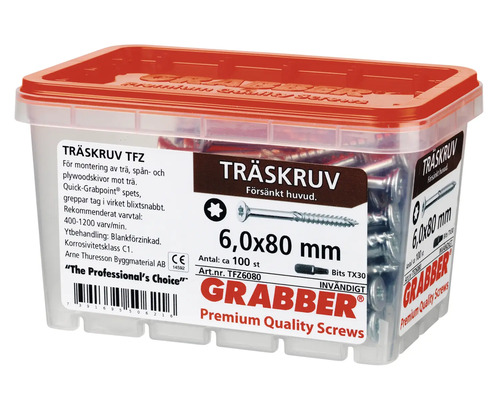 Träskruvar i genomskinlig plastlåda med rött lock