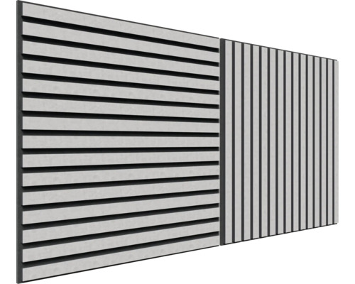 Två olika staketpaneler med horisontella och vertikala lameller