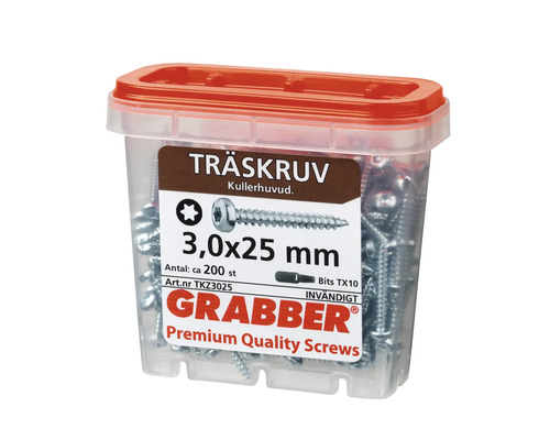 Grabber träskruvar 3,0x25 mm, cirka 200 stycken i behållaren