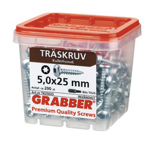 Träskruvar 5,0x25 millimeter i transparent låda med rött lock