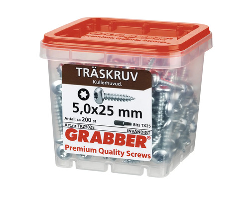 Träskruvar 5,0x25 millimeter i transparent låda med rött lock