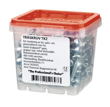 Träskruvar i transparent låda med rött lock