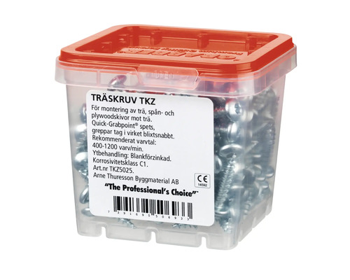 Träskruvar i transparent låda med rött lock