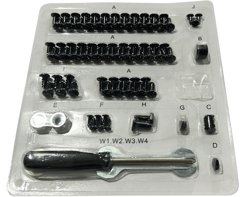 Fästmaterial i sorterad förpackning.