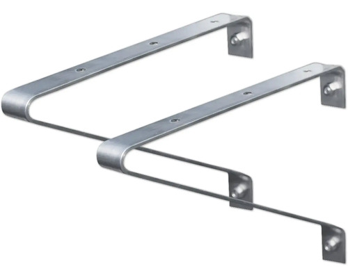 Två metallhyllkonsoler med monteringshål