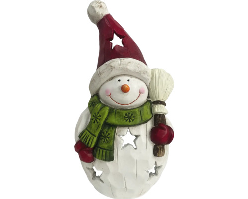 Dekorativ snögubbe med kvast och mössa