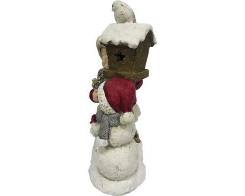 Dekorativ snögubbe med fågelholk och fågel