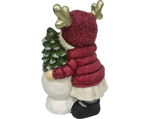 Dekorativ renfigur som kramar en julgran.