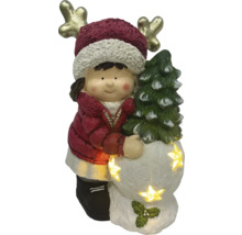 Dekorativ flickfigur med julgran och stjärnljus