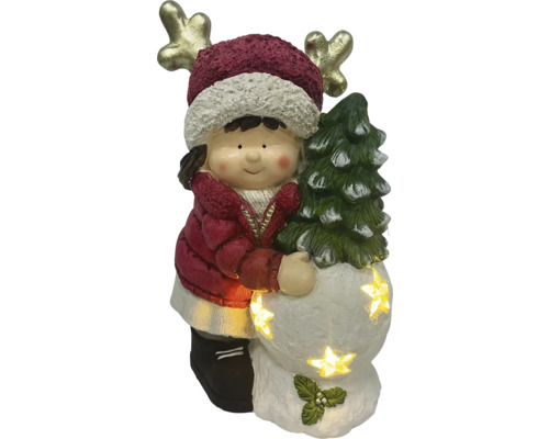 Dekorativ flickfigur med julgran och stjärnljus