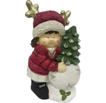 Juldekoration flicka med julgran och horn