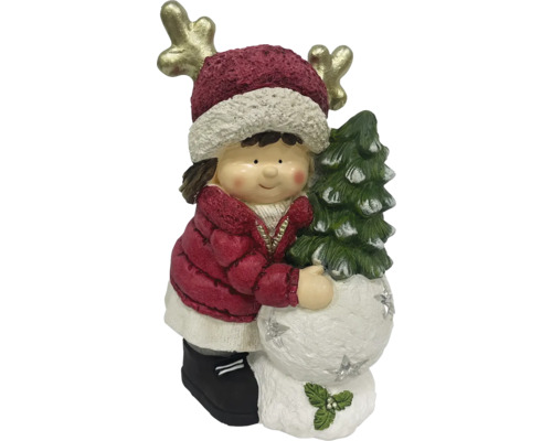 Juldekoration flicka med julgran och horn