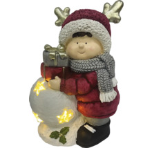 Dekorativ figur pojke med presenter och snögubbe med stjärnor