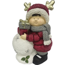 Dekorationsfigur pojke med snögubbe och presenter