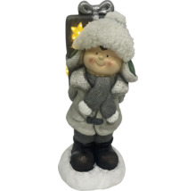 Dekorativ figur pojke med present och LED-belysning
