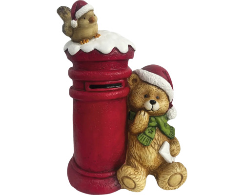 Juldekoration med brevlåda, teddybjörn och fågel