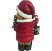 Dekorativ figur Teddybjörn med mössa, jacka, gran och lykta bakifrån