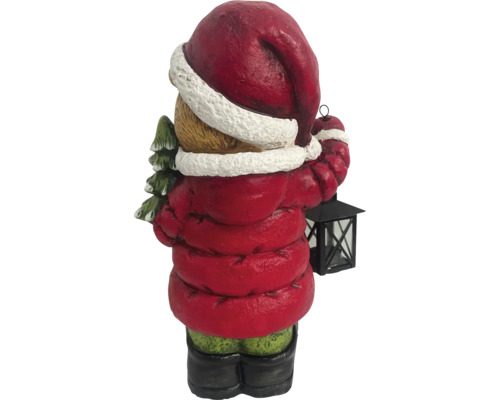 Dekorativ figur Teddybjörn med mössa, jacka, gran och lykta bakifrån