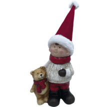 Dekorativ figur pojke med teddybjörn och julmössa
