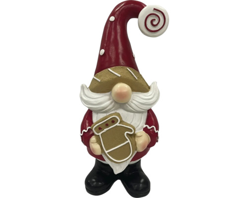 Jultomte LAFIORA med pepparkaka 13x12,5x30cm Dekorativ julnisse med pepparkaka i handen som juldekoration