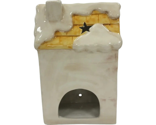 Värmeljushus av keramik med stjärnmotiv och snödekor