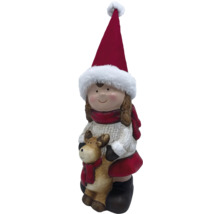 Juldekoration flickfigur med mössa och ren