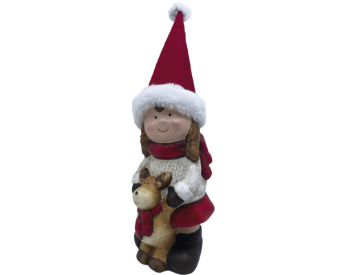 Flicka LAFIORA med ren terrakotta 14x9,2x31cm Juldekoration flickfigur med mössa och ren