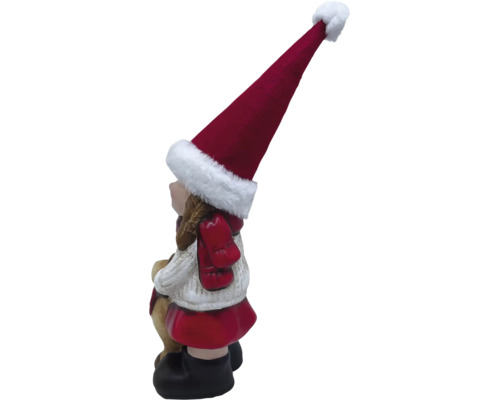 Dekorativ figur flicka med tomteluva och teddybjörn