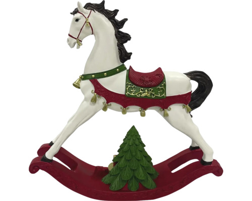 Dekorativ gunghäst med julgran för en festlig atmosfär