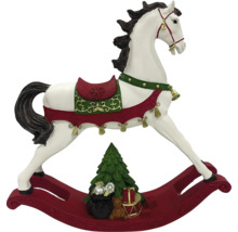 Dekorativ gungande häst med julgran och presenter