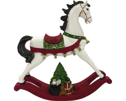 Dekorativ gungande häst med julgran och presenter