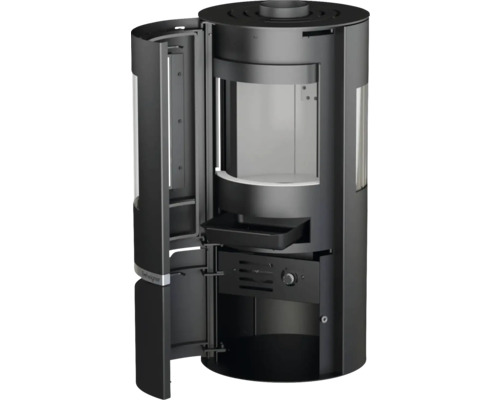 Braskamin med öppet fack och fönster