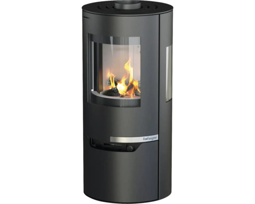 Kamin med lågor och Rotheigner logotyp