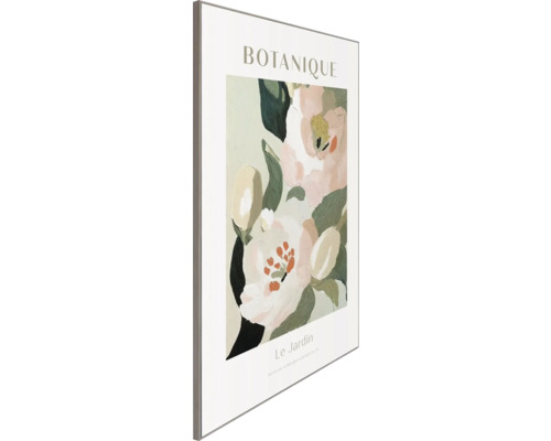 Inramat konstverk med blommotiv och texten Botanique Le Jardin