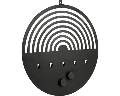 Anslagstavla FJORDWALL Ø300x20mm svart Rund magnetisk tavla med nyckelkrokar och regnbågsmönster