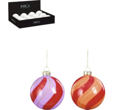 MICA Decorations julgranskulor med randigt mönster och en låda med julgranskulor